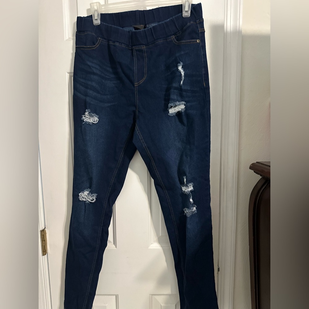 Women's Blue Distressed Jeggings